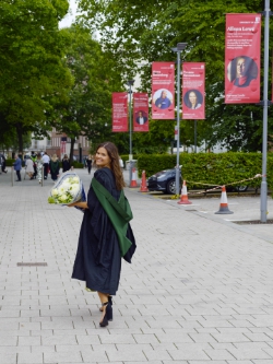 Maddie walking down towards the Grand Hall.